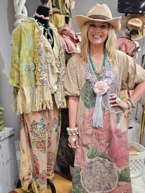 Rb Rose Linen Dress Boho Floral Maxi Dress  By A RARE bird